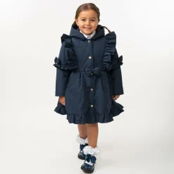 Caramelo Kids Coats & Jackets*Girls Blue Hooded Bow Coat