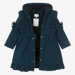 Caramelo Kids Coats & Jackets*Girls Blue Hooded Bow Coat