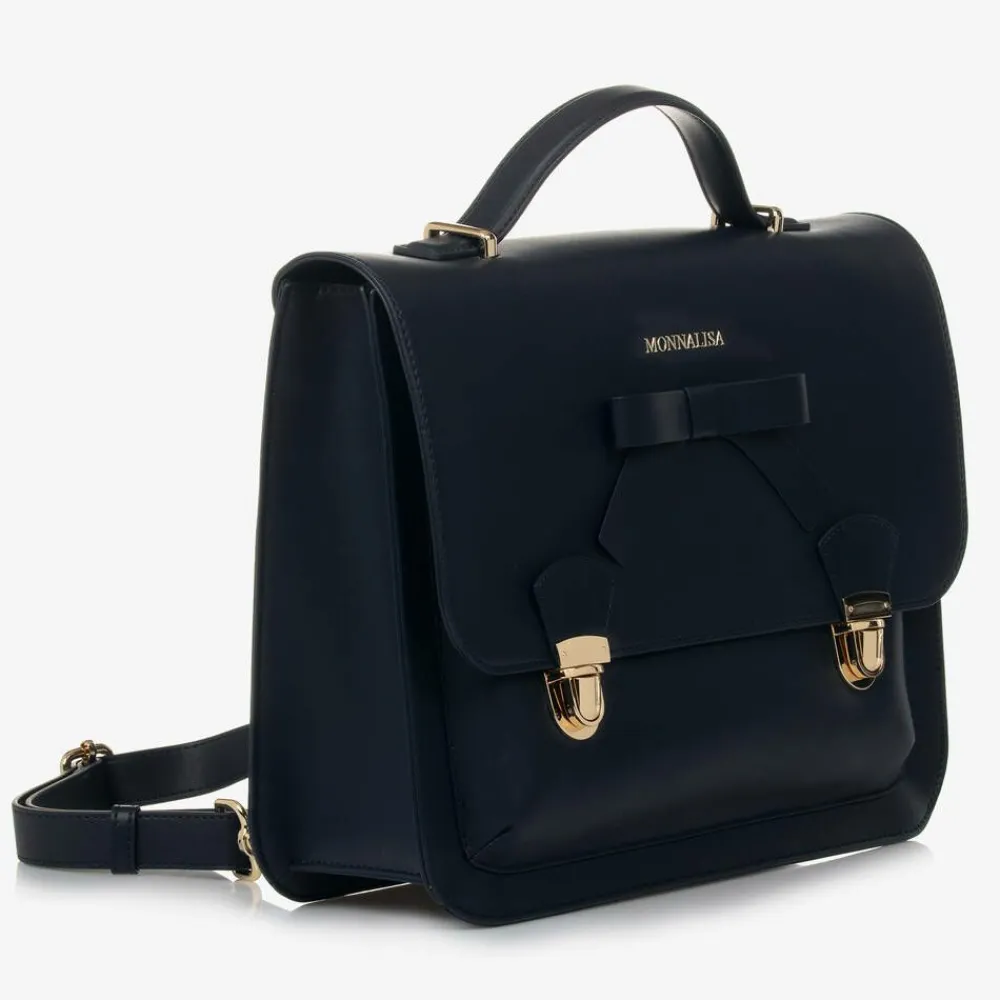 Monnalisa Bags*Girls Blue Leather Satchel (34cm)