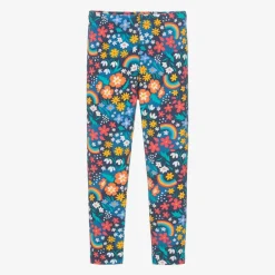 Frugi Leggings*Girls Blue Organic Cotton Flower Leggings