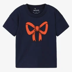 Mini Rodini Tops*Girls Blue Organic Cotton Bow T-Shirt