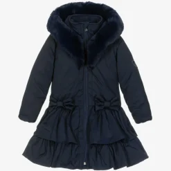 A Dee Coats & Jackets*Girls Blue Padded Ruffle Hooded Coat