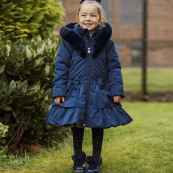 A Dee Coats & Jackets*Girls Blue Padded Ruffle Hooded Coat