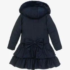 A Dee Coats & Jackets*Girls Blue Padded Ruffle Hooded Coat