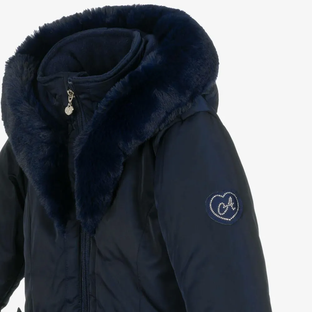 A Dee Coats & Jackets*Girls Blue Padded Ruffle Hooded Coat