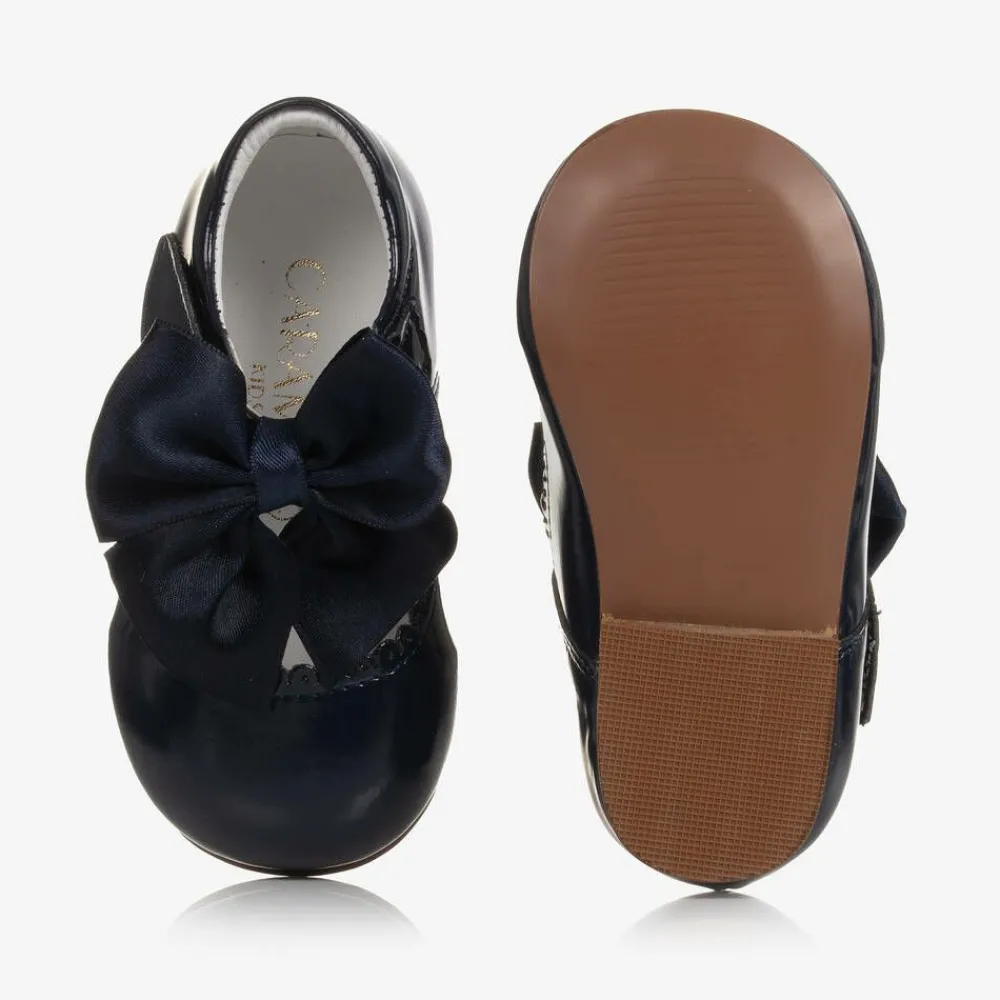 Caramelo Kids Bar Shoes|Bar Shoes*Girls Blue Patent Bow Shoes