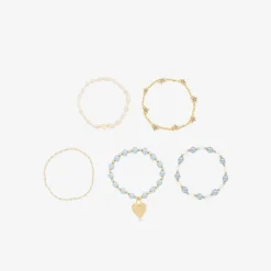 Angels Face Jewellery*Girls Pearl Bracelets (5 Pack) Blue