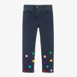 Stella McCartney Kids Trousers*Girls Blue Pom-Pom Denim Jeans