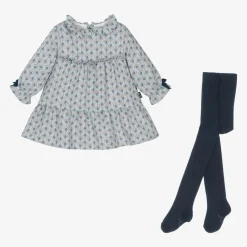 Tutto Piccolo Dresses*Girls Blue Printed Dress & Tights Set