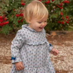 Tutto Piccolo Dresses*Girls Blue Printed Dress & Tights Set