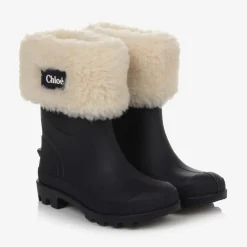 Chloé Rain Boots|Rain Boots*Girls Blue Rubber & Faux Fur Rain Boots