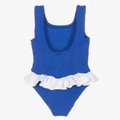 Hunza G Swimwear*Girls Blue Ruffle Crinkle Swimsuit RoyalBlue