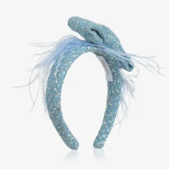 Patachou Hair Accessories*Girls Blue Tweed & Sequin Bow Hairband