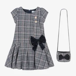 Beau KiD Dresses*Girls Blue Tweed Dress & Handbag Set