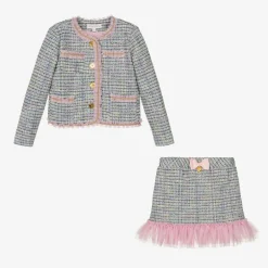 Angels Face Outfit Sets*Girls Tweed Skirt Set Blue