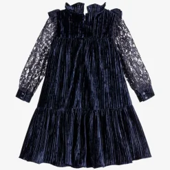 Childrensalon Occasions Dresses*Girls Blue Velour & Lace Dress
