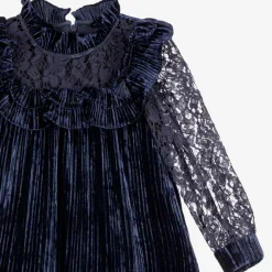 Childrensalon Occasions Dresses*Girls Blue Velour & Lace Dress