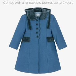 Ancar Coats & Jackets*Girls Blue Wool & Velvet Coat