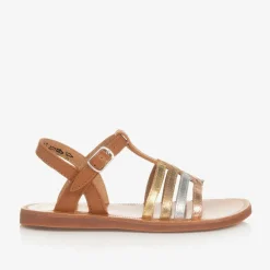 Pom dApi Sandals|Sandals*Girls Brown & Metallic Leather Sandals Camel
