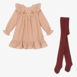 Tutto Piccolo Dresses*Girls Brown Check Cotton Dress Set
