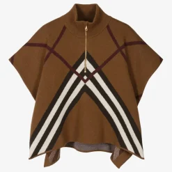 Burberry Coats & Jackets*Girls Brown Chevron Cashmere Cape DarkBirchBrown