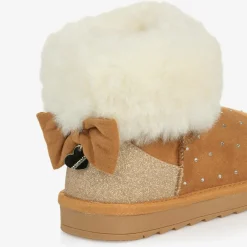 Monnalisa Boots|Boots*Girls Brown Faux Suede & Fur Trim Boots
