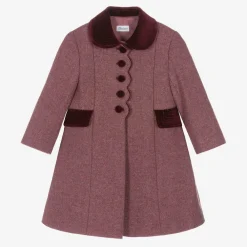 Ancar Coats & Jackets*Girls Burgundy Red Wool & Velvet Coat
