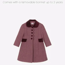 Ancar Coats & Jackets*Girls Burgundy Red Wool & Velvet Coat