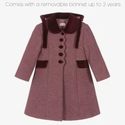 Ancar Coats & Jackets*Girls Burgundy Red Wool & Velvet Coat