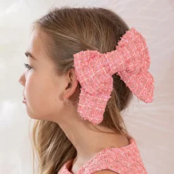 Patachou Hair Accessories*Girls Coral Pink Tweed Bow Hair Clip (14cm)