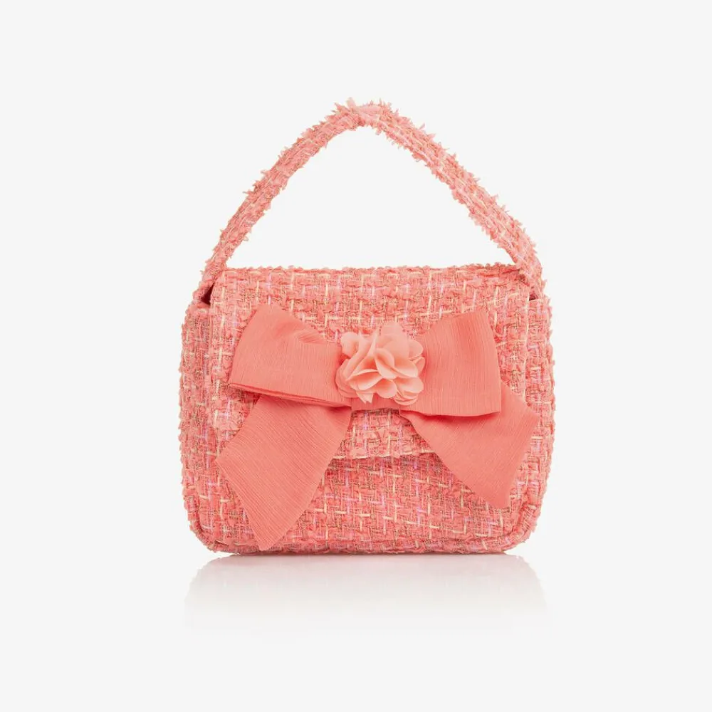 Patachou Bags*Girls Coral Pink Tweed Handbag (17cm)