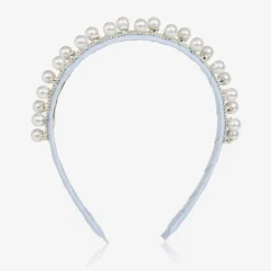 David Charles Hair Accessories*Girls Diamanté & Pearl Blue Hairband