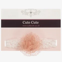 Cute Cute Hair Accessories*Girls Dusky Pink Glitter Ivory Lace Headband