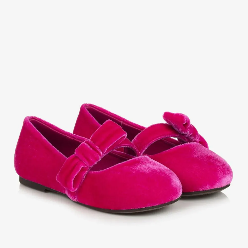 Age of Innocence Bar Shoes*Girls Fuchsia Pink Velvet Shoes