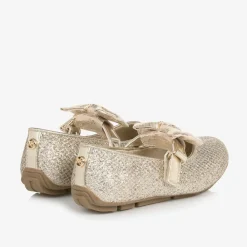Michael Kors Kids Bar Shoes|Bar Shoes*Girls Glittery Gold Bow Ballet Pumps
