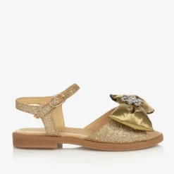 Childrensalon Occasions Sandals*Girls Glittery Gold Satin Bow Sandals