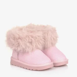 Monnalisa Boots|Boots*Girls Glittery Pink Faux Fur Boots
