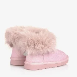 Monnalisa Boots|Boots*Girls Glittery Pink Faux Fur Boots