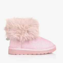 Monnalisa Boots|Boots*Girls Glittery Pink Faux Fur Boots