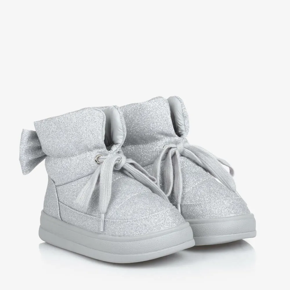 Monnalisa Boots|Boots*Girls Glittery Silver Quilted Boots
