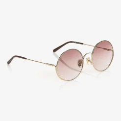 Chloé Clothing Accessories*Girls Gold & Brown Round Sunglasses
