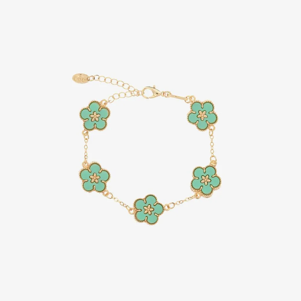 David Charles Jewellery*Girls Gold & Green Flower Bracelet