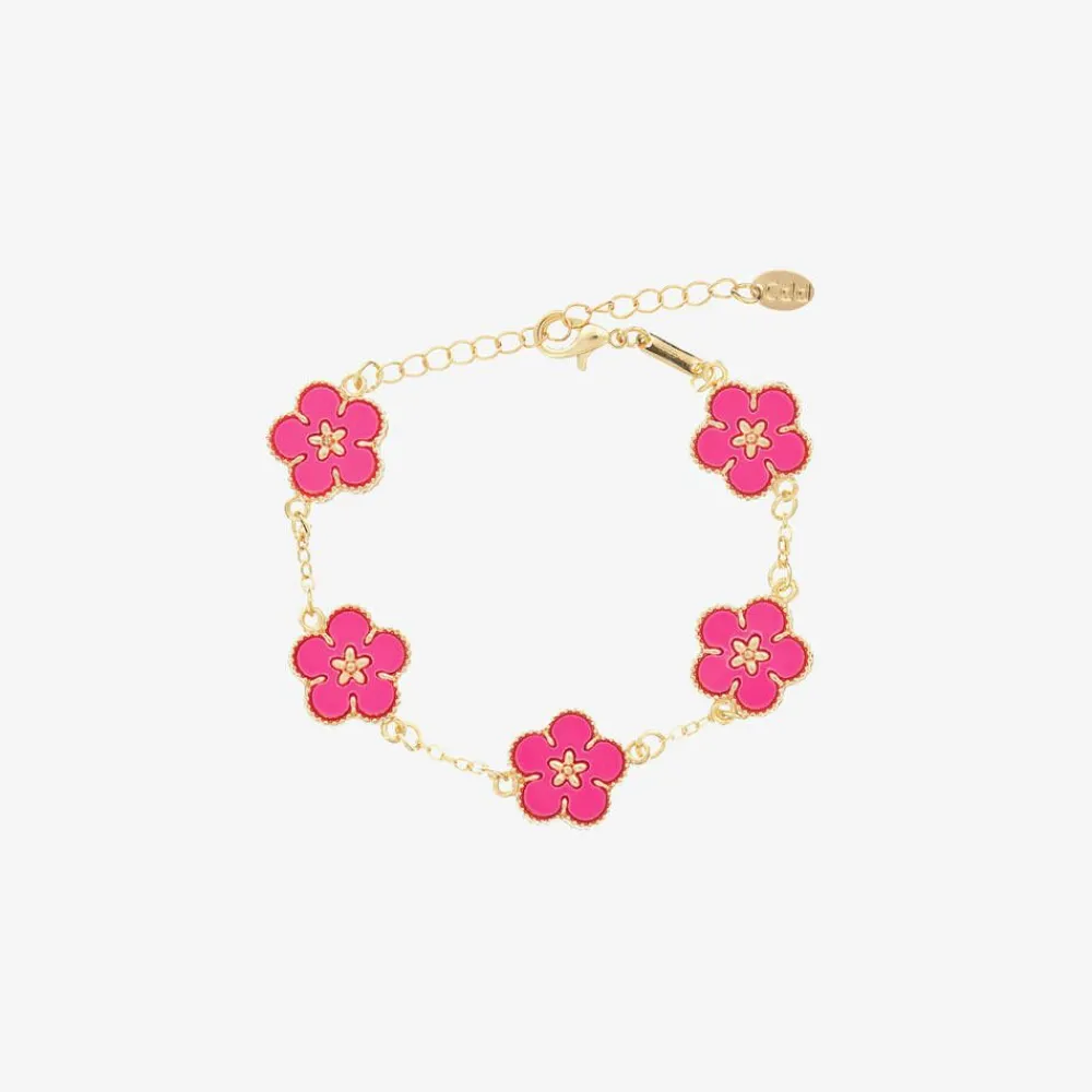 David Charles Jewellery*Girls Gold & Pink Flower Bracelet