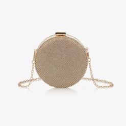 David Charles Bags*Girls Gold Diamanté Circle Bag (13cm)