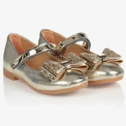 Caramelo Kids Bar Shoes*Girls Gold Faux Leather Pumps