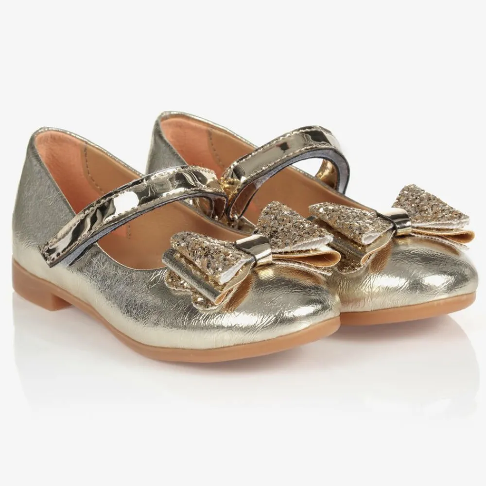 Caramelo Kids Bar Shoes*Girls Gold Faux Leather Pumps