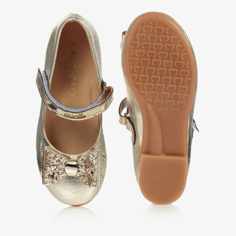 Caramelo Kids Bar Shoes*Girls Gold Faux Leather Pumps