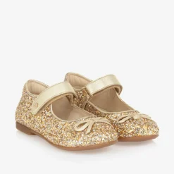 Naturino Bar Shoes|Bar Shoes*Girls Gold Glitter Ballerina Pumps
