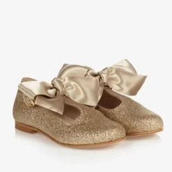 Childrens Classics Bar Shoes*Girls Gold Glitter T-Bar Shoes