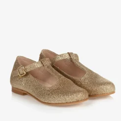 Childrens Classics Bar Shoes*Girls Gold Glitter T-Bar Shoes